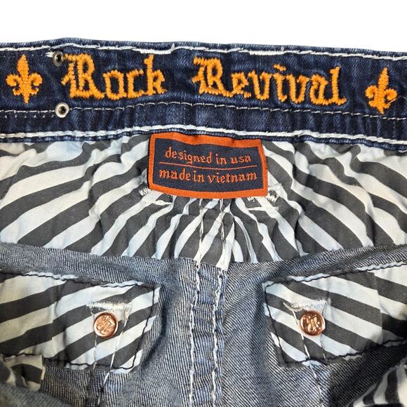 Rock Revival Denim Boot Cut Jeans Leyah 30X33 Tall Distressed Thick Stitch - Picture 10 of 16